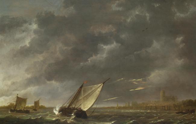 Aelbert Cuyp - The Maas at Dordrecht in a Storm大师画家古典画古典建筑古典景物装饰画油画