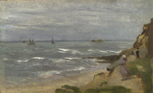 Follower of Jean-Baptiste-Camille Corot - Seascape with Figures on Cliffs大师画家古典画古典建筑古典景物装饰画油画