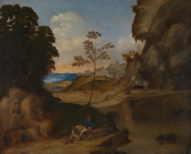 Giorgione - Il Tramonto (The Sunset)大师画家古典画古典建筑古典景物装饰画油画