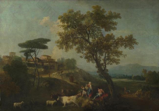 Francesco Zuccarelli - Landscape with Cattle and Figures大师画家古典画古典建筑古典景物装饰画油画