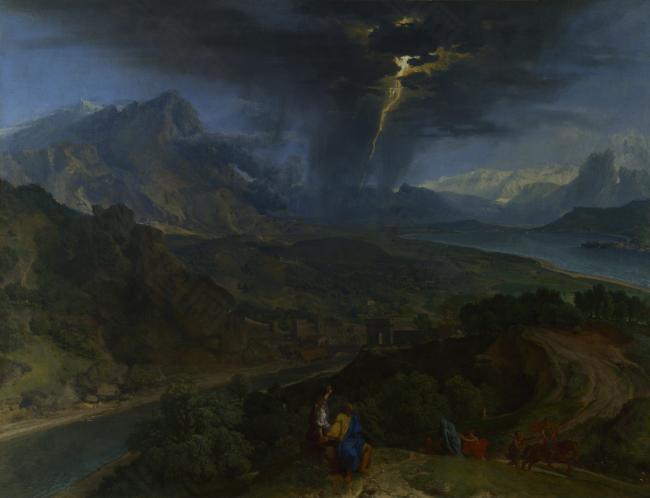 Francisque Millet - Mountain Landscape with Lightning大师画家古典画古典建筑古典景物装饰画油画