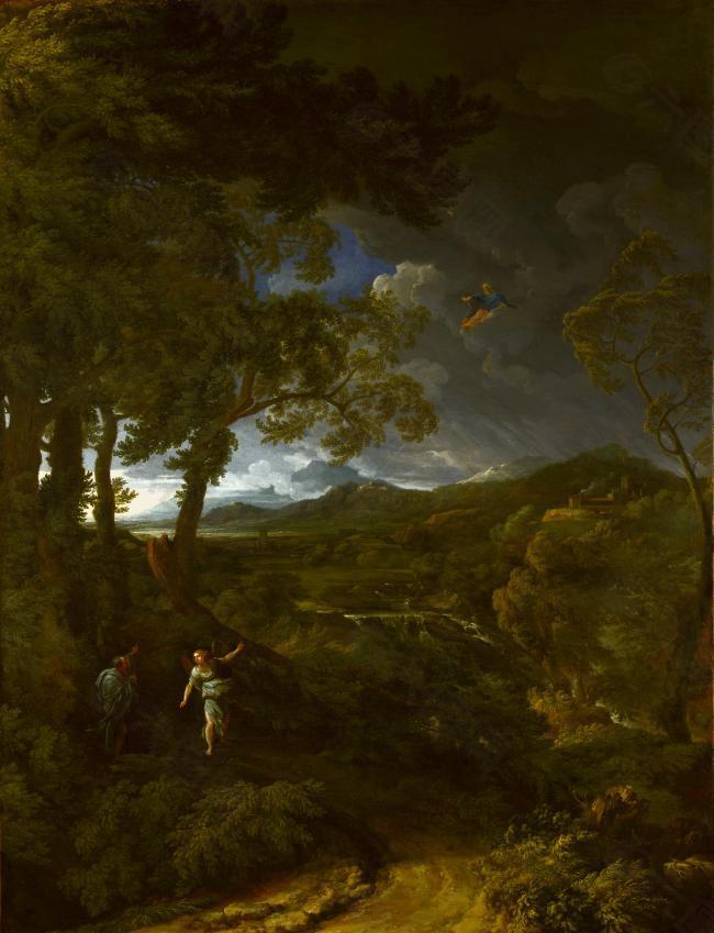 Gaspard Dughet - Landscape with Elijah and the Angel大师画家古典画古典建筑古典景物装饰画油画