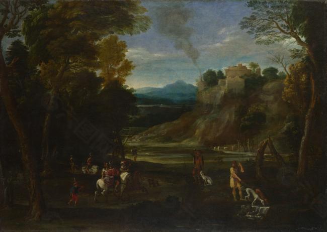 Giovanni Battista Viola - Landscape with a Hunting Party大师画家古典画古典建筑古典景物装饰画油画