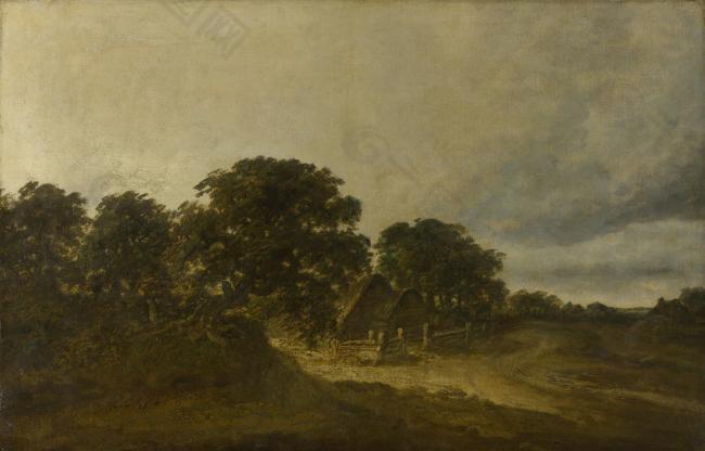 Georges Michel - Landscape with Trees, Buildings and a Road大师画家古典画古典建筑古典景物装饰画油画