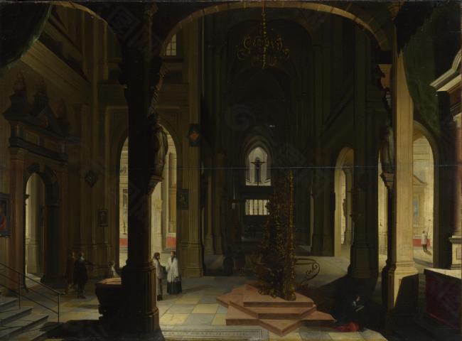 Imitator of Hendrick van Steenwyck the Younger - Interior of a Church at Night大师画家古典画古典建筑古典景物装饰画油画