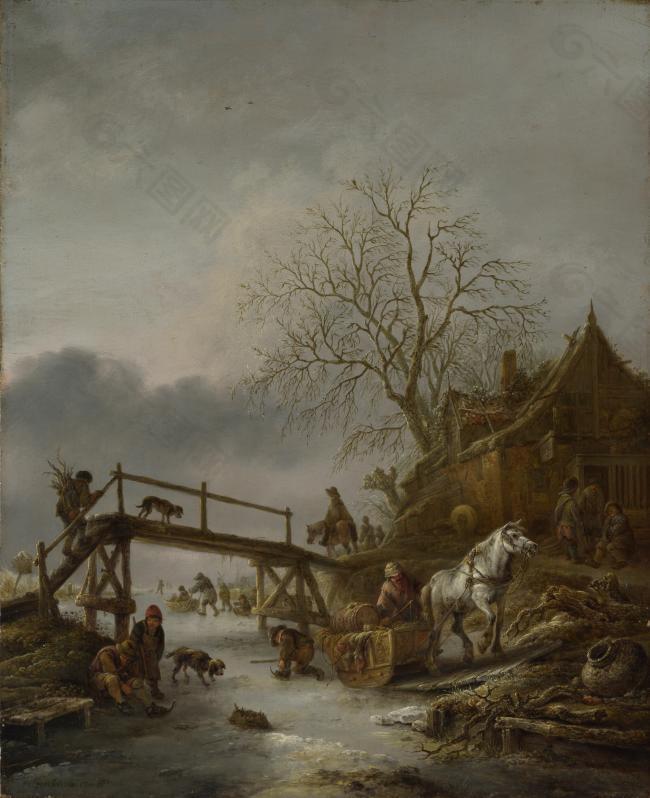 Isack van Ostade - A Winter Scene大师画家古典画古典建筑古典景物装饰画油画