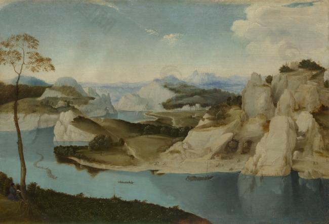 Imitator of Pieter Bruegel the Elder - Landscape - A River among Mountains大师画家古典画古典建筑古典景物装饰画油画