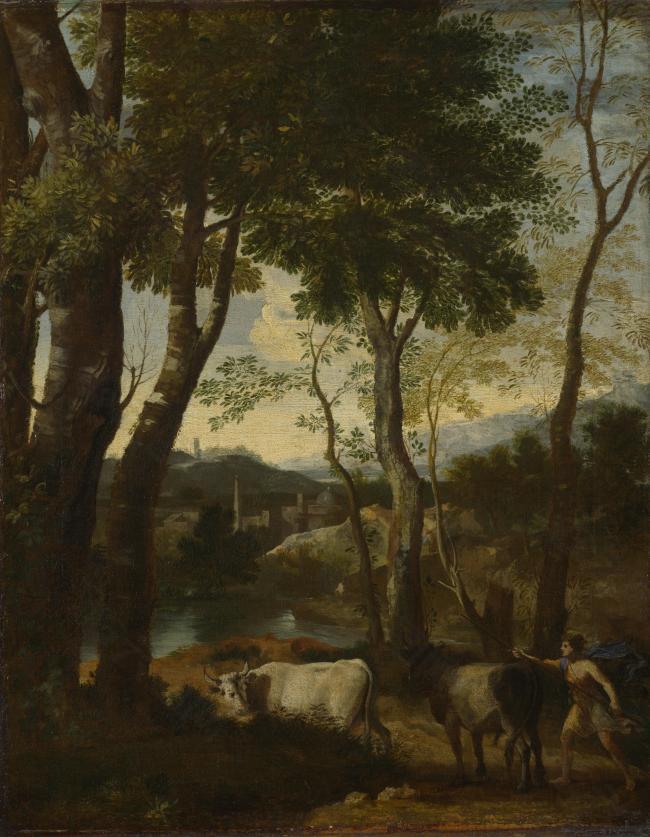 Gaspard Dughet - Landscape with a Cowherd大师画家古典画古典建筑古典景物装饰画油画