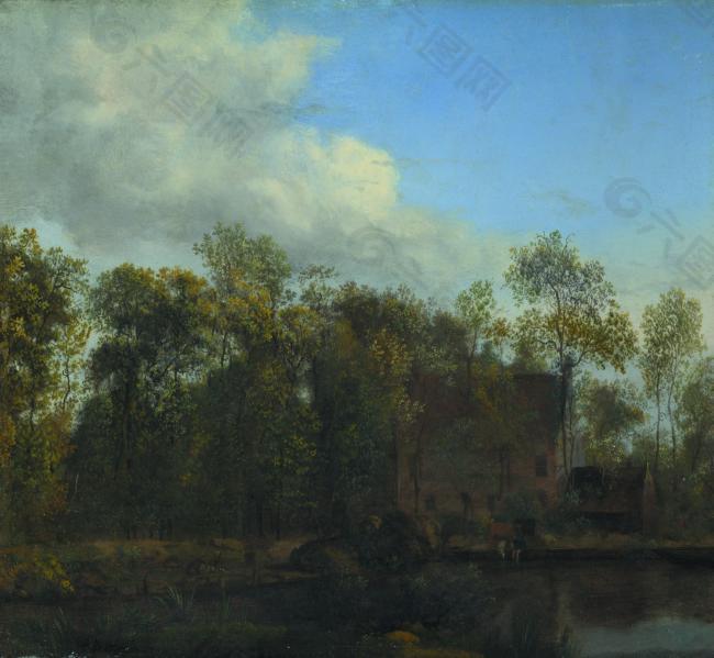 Jan van der Heyden - A Farm among Trees大师画家古典画古典建筑古典景物装饰画油画