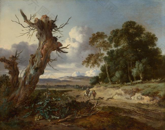 Jan Wijnants - A Landscape with Two Dead Trees大师画家古典画古典建筑古典景物装饰画油画