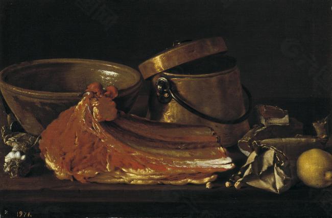 Melendez, Luis Egidio - Bodegon chuleton, condimentos y recipientes, Third quarter of 18 Century大师画家