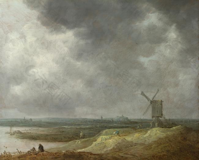 Jan van Goyen - A Windmill by a River大师画家古典画古典建筑古典景物装饰画油画