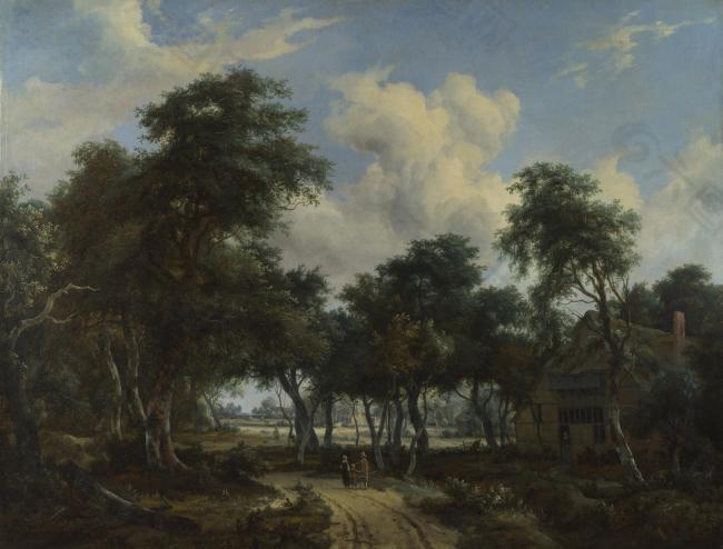 Meindert Hobbema - A Woody Landscape with a Cottage大师画家古典画古典建筑古典景物装饰画油画