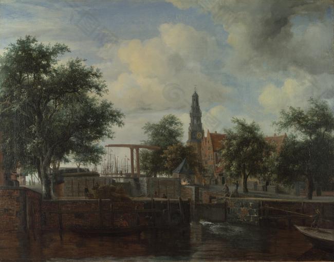 Meindert Hobbema - The Haarlem Lock, Amsterdam大师画家古典画古典建筑古典景物装饰画油画