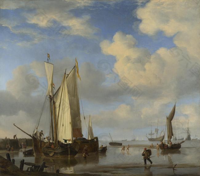 Willem van de Velde - Dutch Vessels Inshore and Men Bathing大师画家古典画古典建筑古典景物装饰画油画