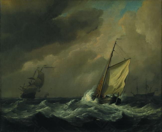 Willem van de Velde - A Small Dutch Vessel close-hauled in a Strong Breeze大师画家古典画古典建筑古典景物装饰画油画