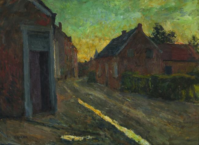 Evert Larock - Village Street after a Thunderstorm大师画家古典画古典建筑古典景物装饰画油画