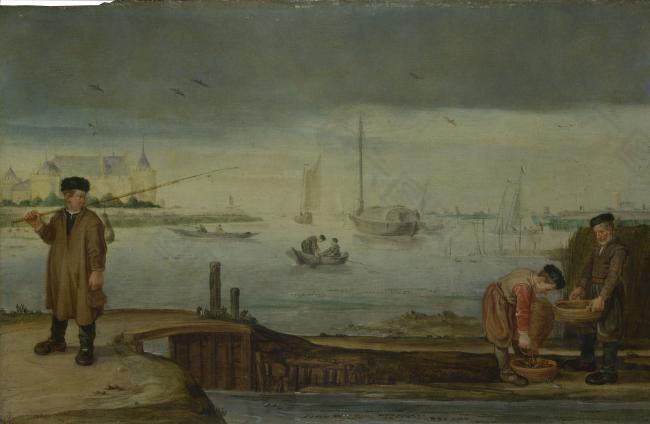 Arent Arentsz. - Fishermen near Muiden Castle大师画家古典画古典建筑古典景物装饰画油画