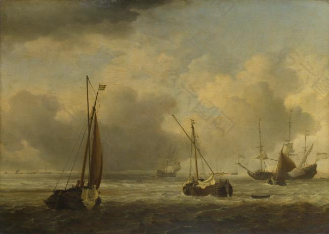 Willem van de Velde - Dutch Ships and Small Vessels Offshore in a Breeze大师画家古典画古典建筑古典景物装饰画油画