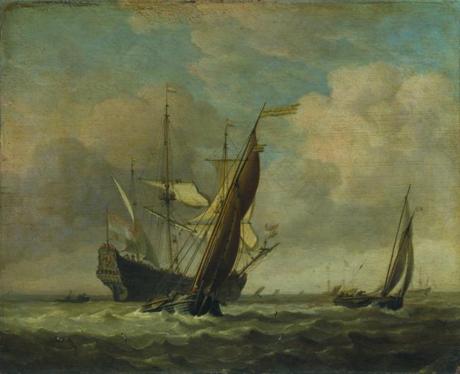 Willem van de Velde - Two Small Vessels and a Dutch Man-of-War in a Breeze大师画家古典画古典建筑古典景物装饰画油画