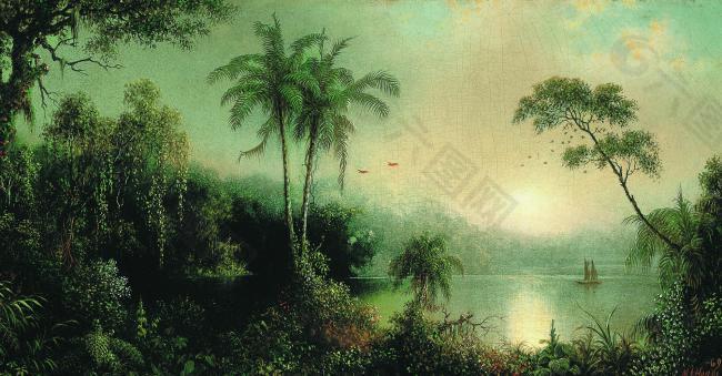 Martin Johnson Heade - Sunrise in Nicaragua, 1869大师画家古典画古典建筑古典景物装饰画油画