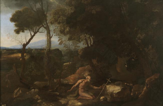 Poussin, Nicholas - Landscape with Saint Jerome, Ca. 1637大师画家古典画古典建筑古典景物装饰画油画