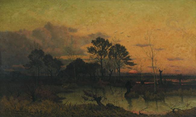 Alphonse Asselbergs - Fen in the Kempen大师画家古典画古典建筑古典景物装饰画油画