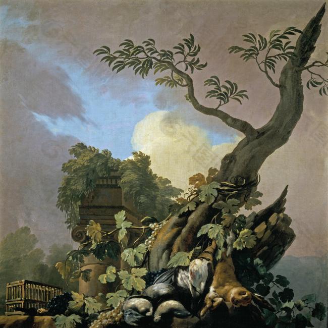 Castillo, Jose del - Hunting Still life Birds and a Hare, 1774大师画家古典画古典建筑古典景物装饰画油画