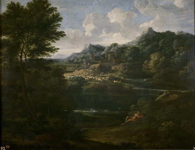 Dughet, Gaspard - Paisaje con pastor, 1644-45大师画家古典画古典建筑古典景物装饰画油画