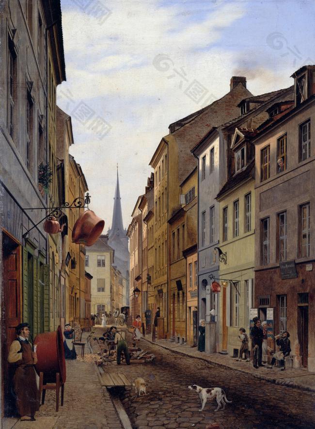 Eduard Gaertner - Die Parochialstrasse大师画家古典画古典建筑古典景物装饰画油画