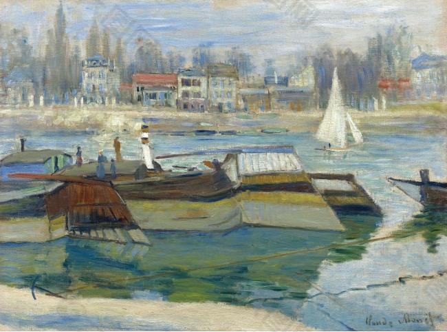 Claude Monet - The Boats in Asnieres, 1873.jpeg大师画家风景画静物油画建筑油画装饰画