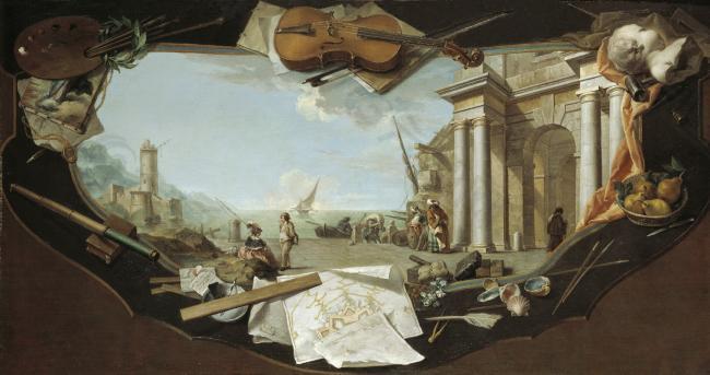 Flipart, Charles Joseph - Paisaje con perspectiva arquitectonica, Ca. 1779大师画家古典画古典建筑古典景物装饰画油画