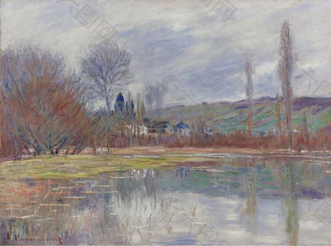 Claude Monet - The Spring at Vetheuil, 1881.jpeg大师画家风景画静物油画建筑油画装饰画