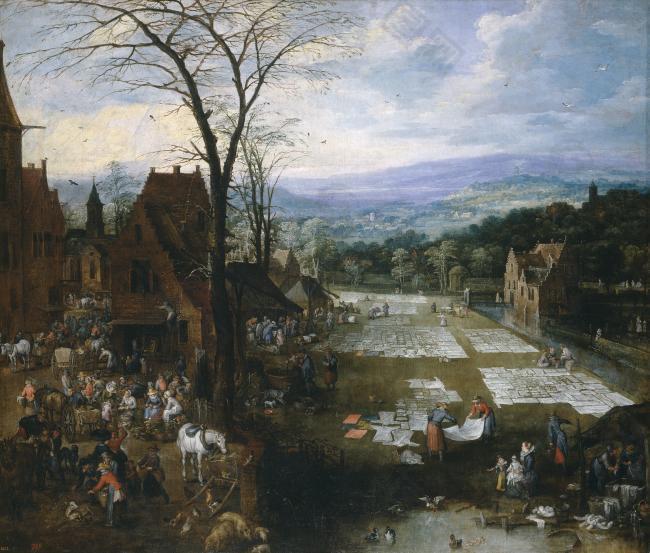 Momper, Joos de II_ Brueghel the Elder, Jan - Mercado y lavadero en Flandes, Ca. 1620大师画家古典画古典建筑古典景物