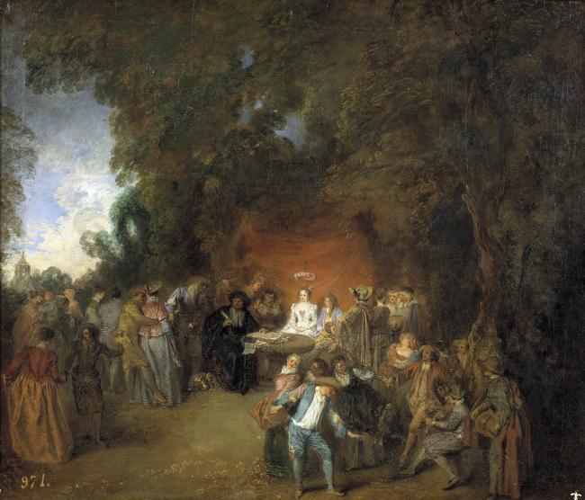 Watteau, Jean Antoine - Capitulaciones de boda y baile campestre, Ca. 1711大师画家古典画古典建筑古典景物装饰画油画