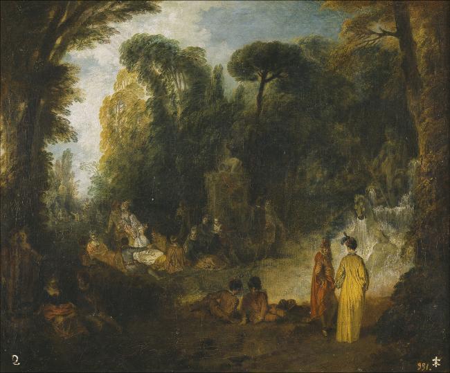 Watteau, Jean Antoine - Gathering in a Park, 1712-13大师画家古典画古典建筑古典景物装饰画油画