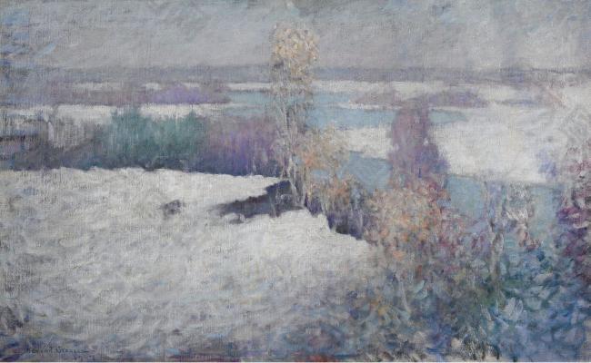 Edmund William Greacen - Winter landscape, Lieutenant River, Old Lyme, 1917.jpeg大师画家风景画静物油画建筑油画装饰画