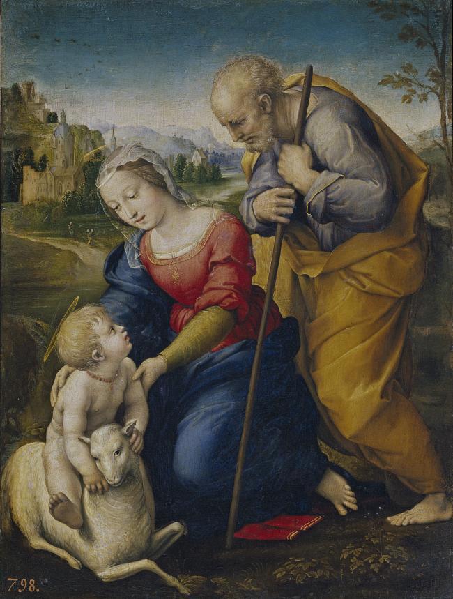 Raphael - The Holy Family with a Lamb, 1507意大利画家拉斐尔Raphael古典人物油画装饰画