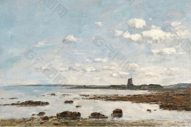 Eugene Boudin - Saint-Vaast-la-Hougue, the Rocks and the Fort, 1892.jpeg大师画家风景画静物油画建筑油画装饰画