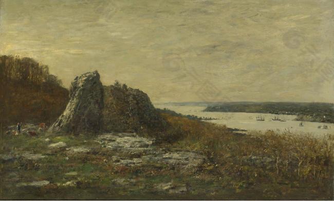 Eugene Boudin - The Outskirts of Brest, the Estuary of the Elorn River, 1873.jpeg大师画家风景画静物油画建筑油画装饰画