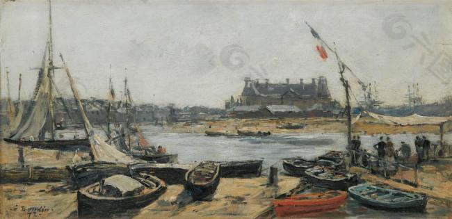 Eugene Boudin - Trouville, View of Port`s Landing Stage, 1872.jpeg大师画家风景画静物油画建筑油画装饰画