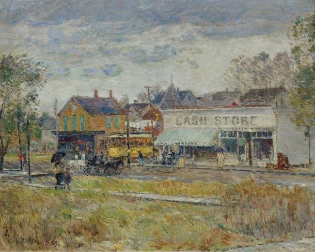 Frederick Childe Hassam - End of the Trolley Line, Oak Park, Illinois, 1893大师画家风景画静物油画建筑油画装饰画