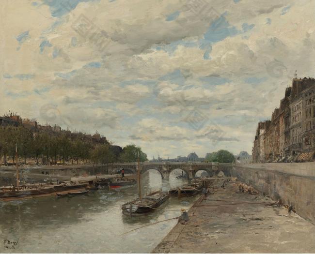 Frank Myers Boggs - Pont Neuf, 1896大师画家风景画静物油画建筑油画装饰画