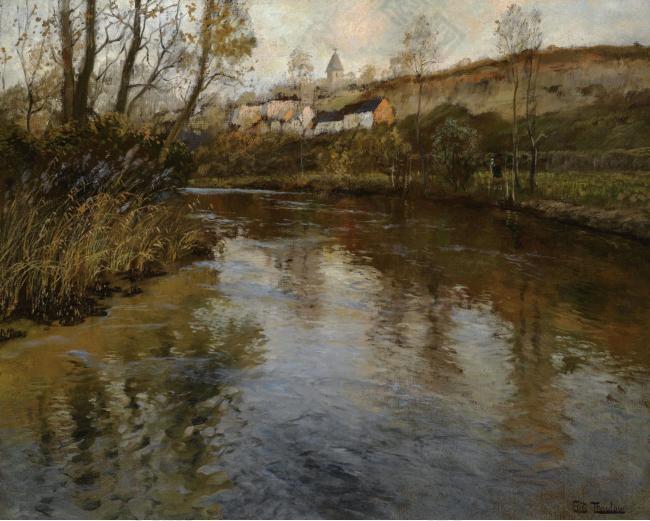 Frits Thaulow - River Landscape大师画家风景画静物油画建筑油画装饰画