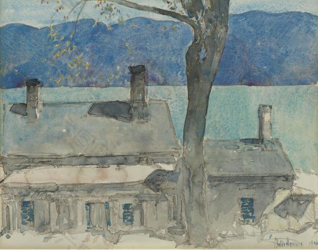 Frederick Childe Hassam - Old House, Newburgh, New York, 1916大师画家风景画静物油画建筑油画装饰画