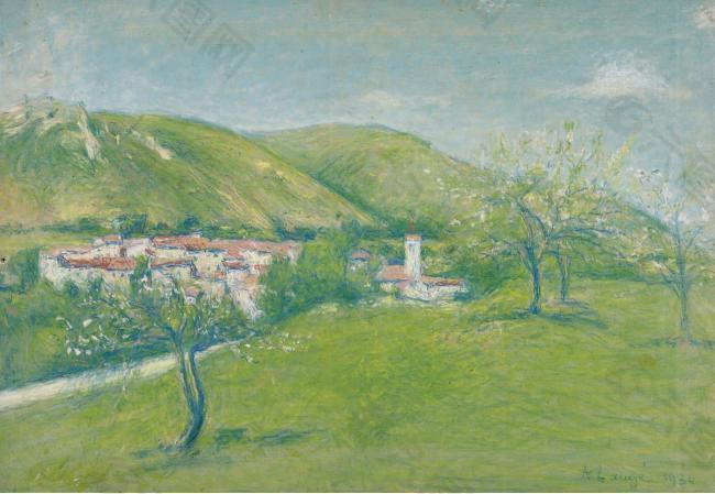 Achille Lauge - View of Ginoles-les-Bains, 1936大师画家风景画静物油画建筑油画装饰画