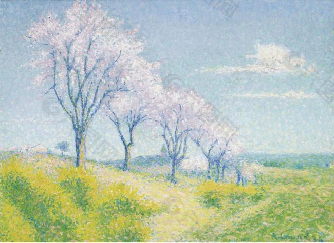 Achille Lauge - Almond Trees in Blossom near Cailhau, Aude, 1934大师画家风景画静物油画建筑油画装饰画