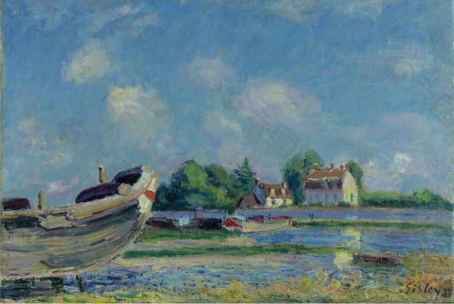 Alfred Sisley - Boats on Repair at Saint-Mammes, 1880大师画家风景画静物油画建筑油画装饰画