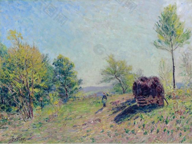 Alfred Sisley - Going to the Forest in Spring, 1886大师画家风景画静物油画建筑油画装饰画