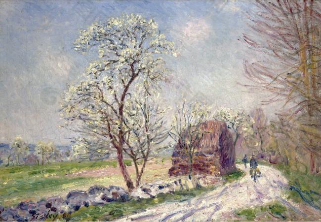 Alfred Sisley - Landscape with Blooming Trees, 1889大师画家风景画静物油画建筑油画装饰画